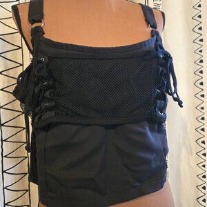 Social Collision lace-up mesh layered cropped corset top XL